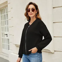 Felpe con cappuccio da donna Felpa da donna a maniche lunghe tinta unita Cappotto da donna Elegante girocollo Chiusura con cerniera Manica lunga invernale calda