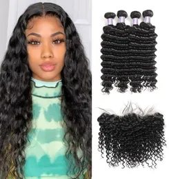 Allove Hair Tiefe Welle 4 stücke Haar Bundles Mit 13x25 Ohr zu Ohr Spitze Frontal Verschluss Tiefe Lockige menschliches Haar Bundles Mit Verschluss4628775