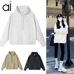 Al Yoga Hooded Jacket Fall Winter Fleece Hoodies Sweatshirt Unisex Yoga Suit Sweater Ladies Gym Pullover XXXL Stretch Loose Casual Warm Workout Coat