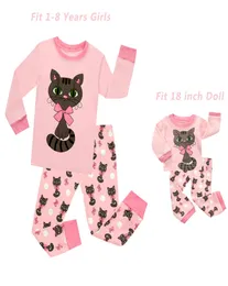 Bebê meninas e 18 polegadas boneca combinando pijamas conjuntos meninas pijama infantil crianças menina bebê menina roupas gato dos desenhos animados animal pijamas y9375830