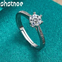 Cluster Rings SHSTONE 925 Sterling Silver Round Zircon Crystal For Women Engagement Wedding Birthday Party Fashion Elegant Jewelry Gifts