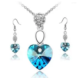 Halskette Ohrringe Set Luxus Österreichische Kristalle Herz Anhänger Feiner Modeschmuck Parure Bijoux Femme