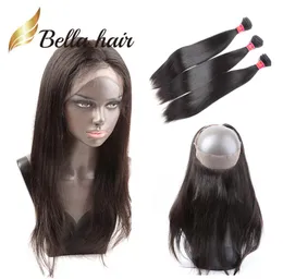 360 koronkowe zamknięcie czołowe z prostymi brazylijskimi dziewiczymi płaszczami ludzkich włosów 3PCS Dyable Hair Weave Julienchina1438705