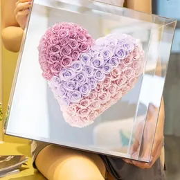 Decorative Flowers Natural Preserved Rose In Large Box Wholesale Multi-color Eternal Flower Mirror Face Heart Birthday Girlfriend Teachers