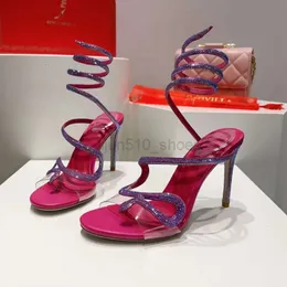 Rene Caovilla Sandals Designer High Heels Crystal Decorative Snake Wrapped Ankle Strap stiletto heel Transparent PVC Genuine Leather Sole for Women Sizes 35-43
