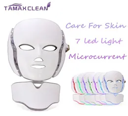 LM001 PDT 7 LED Light Therapy Face Beauty Machine LED Máscara Facial Pescoço Com Microcorrente para Dispositivo de Branqueamento de Pele DHL Shipme2886641