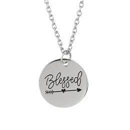 12pcs lot new arrival BLESSED necklace Inspirational Motivational Engraved Charms Necklace pendant necklace for friend Jewelry gif274S