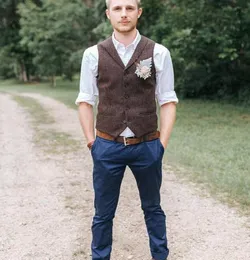 Popular Wool Wedding Groom Vests Tweed Herringbone Groomsmen Vests Silver Back VNeck Men039s Suit Vests Men039s Dress Vest 6497887