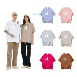 Al Women Yoga Cotton Shirt Tシャツ女性用Tシャツ高弾性通気性ランニングトップクイック乾燥シームレスショートスリーブスポーツサイクリングジムウェア