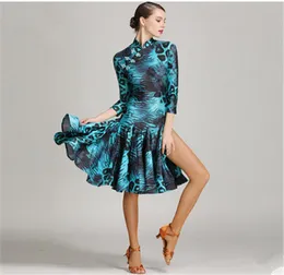 Azul adulto menina vestido de dança latina salsa tango chacha competição de salão vestido de dança sexy leopardo split 34 manga vestido cheongsa3867117