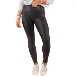 Leggings femininas Primavera Verão Mulheres Roupas Slim Yoga Calças Casual Cor Sólida Couro