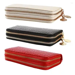 Plånböcker kvinnor dubbel blixtlås damer plånbok mode kvinnlig lång design handväska telefonpåse