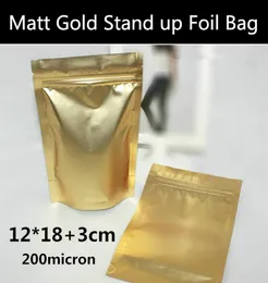 100pcllot 12cm18cm3cmbottom 200Mic Gold Mat Mat Foil Folio Mylar Bag Stand Up Zip Carealspowderdry Food3236885