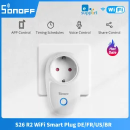 Controles Sonoff S26 R2 Wifi Smart Socket 16a De Smart Plug Power Socket Smart Home Timing Ewelink App Control para Alexa Google Home Alice