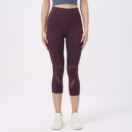 2024SS LU Pant Lemon Yoga Mesh Yoga Cropped Leggings Fitness Squatesproof Plus Size High midje Women Sports Pants Syning fukt Wicking Gym