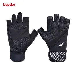 Подъемные перчатки BOODUN, мужские перчатки для спортзала, противоударные перчатки для бодибилдинга, тяжелой атлетики, перчатки для кроссфита, фитнеса, спортивных тренировок с ремешками на запястьях