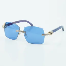 Modische, klassische XL-Sonnenbrille im Diamantschliff 3524018 mit blauem Holzbügel. Brille im Direktverkauf, Größe 18–135 mm