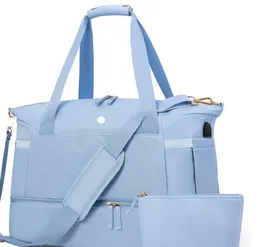 2024LU Women Bag Nylon Sports Tvådelar Set med skofack LuLulemenly Large Portable Gym Lululy Bags Weekend Fiess Training Handbag544