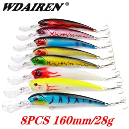 Iscas 10 PCS Cores Misturadas Isca De Pesca Conjunto 16cm 28g Big Minnow Wobblers Hard Bait Sea Bass Artificial Flutuante Trolling Crankbaits Kit