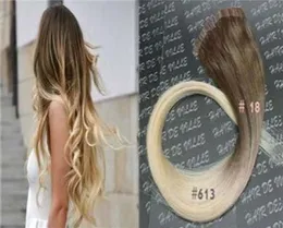 Ombre -tejp i hårförlängningar Human 100g Virgin Peruansk rak remy hår 40 -stycken pu hud weft tejp i mänskliga hårförlängningar col7276515