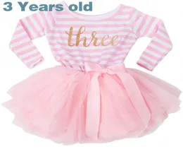 Girl 3 Year Birthday Dress 2019 Child Dress Long Sleeve Baby Girls Battesimo Pink Princess Girl Dresses Striped Ball Gown Dresses 6377018