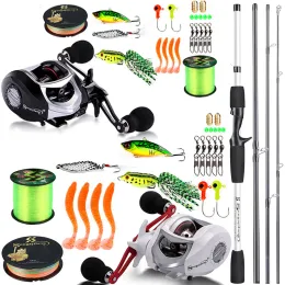 Combo Sougayilang 1,98 m Baitcsting Rod Full Kit 4 Abschnitt M Power Carbon Angelrute 500 M Angelschnur Köder Haken Jig Kopf Pesca