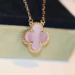 Designer Van clap 925 Sterling Silver Fanjia Pink Fritillaria Four Leaf Clover Necklace Plated with 18K Gold Lucky Grass Pendant and Collar Chain Precision High Vers