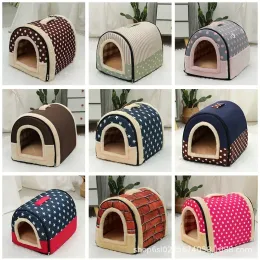 Mattor Pet Bed Dog House Kennel Soft Tält inomhus Innesluten varm plysch sovbaskorg med avtagbar kudde rese hundtillbehör