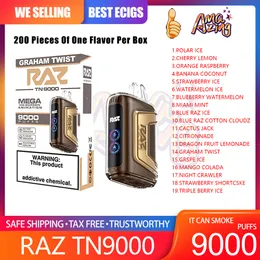 최고 품질의 RAZ TN9000 퍼프 E 담배 담배 일회용 vapes 포드 장치 650mAh 충전식 배터리 19 맛 5% 12ml 카트리지 스타터 키트 9K 퍼프