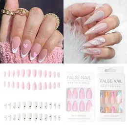 False Nails 24PCS Nail Gradient Color Press On Fake 3D French Full Cover Artificial Extension Long Tips For Manicure