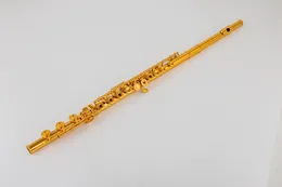 17 nycklar Flute C Tune Gold Plated Open Holes Professional Woodwind Instruments With Case