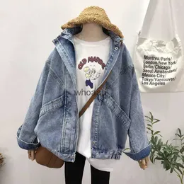 Jaquetas femininas grandes bolsos jean jaquetas primavera e gola batwing manga denim casaco bf cowboy 240301