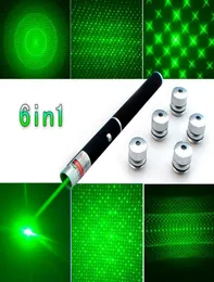 New Arrival Top Quality 6in1 5mw 650nm Red Green Blue Laser Pointer Pen Laser Flashlight 5 Star Caps Beam Light Aperture1230763
