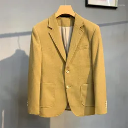 Ternos masculinos estilo britânico listrado casual blazer jaquetas dos homens 2024 waffle fino ajuste negócios blazers casaco homme formal social baile smoking