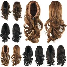 14 inches DrawString Syntetisk hästsvans Big Curly Ponytails Simulation Human Hair Extension Bunds 4 Colors SP099N56582715404906