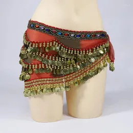 Stage Wear Mulheres Tribal Belly Dance Coin Belt com strass coloridos Bellydance Hip Scarf Costume Acessórios