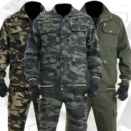 Herrspårsfall utomhus casual overaller fjäder och höstkamouflage uniform elastisk slitsträckt arbetsförsäkringsdräkt