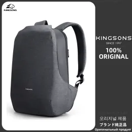 Backpack Kingsons 180 Degree Open Antitheft Backpack Men 15.6 inch Laptop USB Charging Waterproof School Bag for College Student Boys