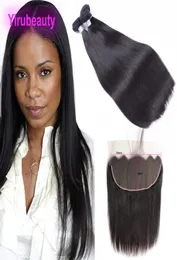 Indian Raw Virgin Hair Products 1030 cala proste 3 pakiety z 13x6 koronkowymi czołowymi włosami dziecięcymi naturalny kolor Whole 4 sztuki 4367000