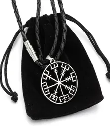 Whole 100 Fashion MEN039S Viking Vegvisir Compass Pendant Norse Nordic Pirate Pendant Necklace Viking Genuine Leather J1342248