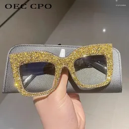 Okulary przeciwsłoneczne diamentowe kwadratowe okulary kobiety fsahion rhineston przezroczysty obiektyw okular rama żeńska punkowe odcienie okulę gafas de sol