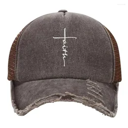 Boll Caps Faith Printed Mesh Trucker Hat Fashion Washed Distressed Baseball Cap Vintage 5 Panel Snapback Hatts Dreattable Burved Brim