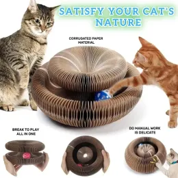 Scratchers Magic Cat Scratch Orgelbrett, Katzenspielzeug mit Ball, Katzenschleifklaue, Katzenklettergerüst, Kätzchen, rundes, gewelltes Katzenkratzspielzeug