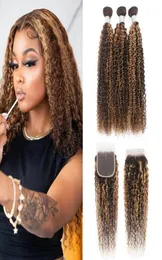 Ishow podkreślenie 427 Kinky Curly Human Hair Pakiewki z zamknięciem z prostą falą ciała Virgin Extensions 34pcs Kolor ombre B579201274