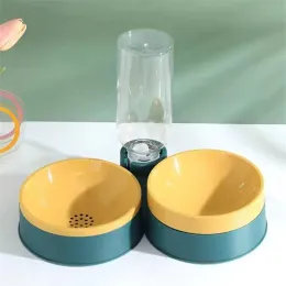 Matning Ny 2 i 1 Automatisk dricksvatten Matning Dual Bowl Dry Wet Separation Integrerad Cat Bowl Dog Bowl Color Contrast Pet Bowl