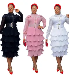 Frühling Herbst Afrikanische Frauen Langarm Rosa Schwarz Weiß Plus Size Kleid Kleider für XL5XL 2111152077990