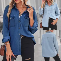 Kvinnor BLOUSES BOMULL BELIGA CASUAL SVARNA KASTNA KVINNA KLASSIK JEAN SINGLE BREASTED LOOST FIT Simple Style Vacation Outfit