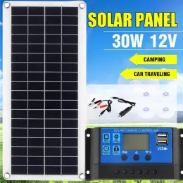 Painel solar 30w, 12v, kit de célula solar, 20a, 30a, 40a, 50a, 60a, controle usb duplo, painel solar, telefone, rv, carro, iate, bateria, carregador de barco