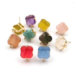 Dingle örhängen 6Pair Gold Plated Flower Ear Posts Studs färgglad naturlig blå amazonitsten med öppen slinganslutning DIY kvinnor