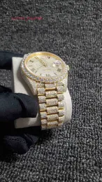 MENS Titta på ren ny Moissanite 2023 Iced Out Diamonds Watch Pass Mörelsmekanisk gul guld toppkvalitet Luxurywatch